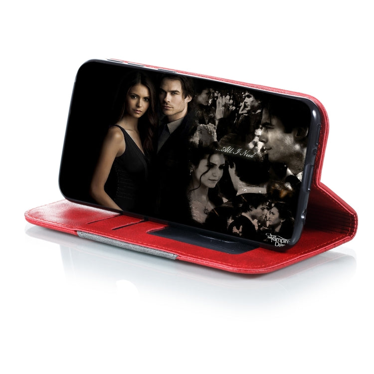 For Galaxy A40 Splicing Color Magnetic Hem Horizontal Flip Leather Case with Holder & Card Slots