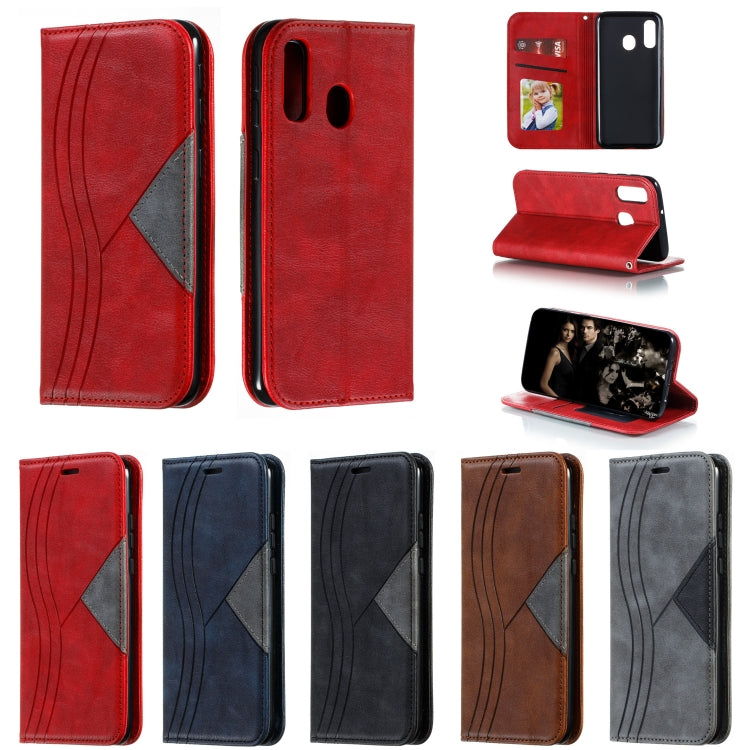 For Galaxy A40 Splicing Color Magnetic Hem Horizontal Flip Leather Case with Holder & Card Slots