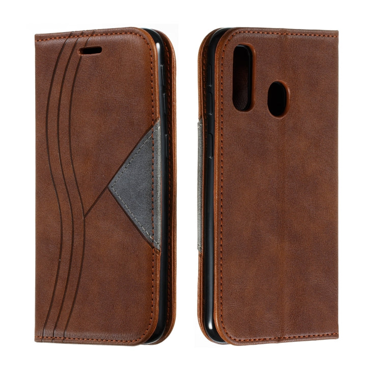 For Galaxy A40 Splicing Color Magnetic Hem Horizontal Flip Leather Case with Holder & Card Slots