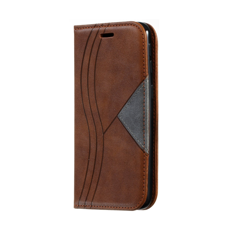 For Galaxy A40 Splicing Color Magnetic Hem Horizontal Flip Leather Case with Holder & Card Slots
