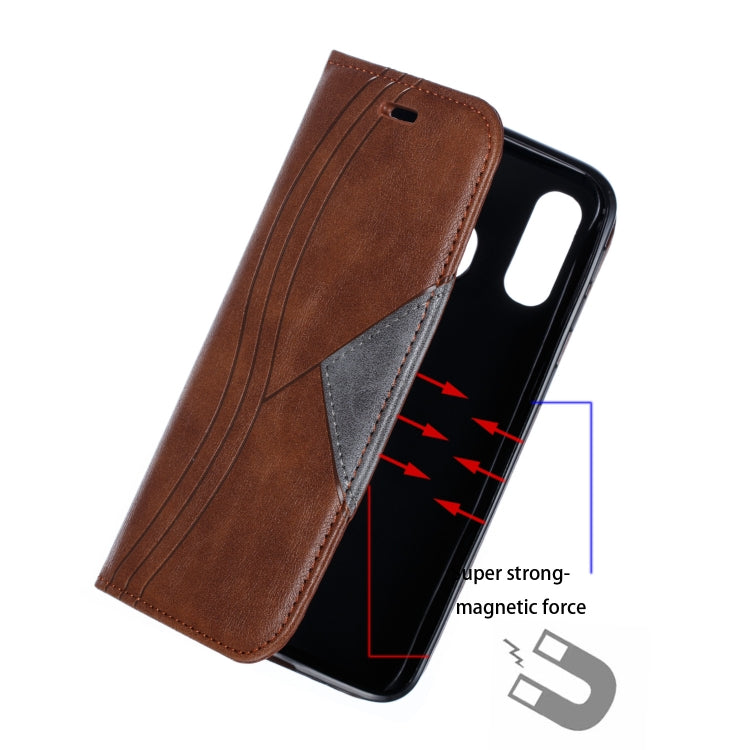 For Galaxy A40 Splicing Color Magnetic Hem Horizontal Flip Leather Case with Holder & Card Slots