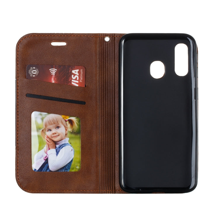 For Galaxy A40 Splicing Color Magnetic Hem Horizontal Flip Leather Case with Holder & Card Slots