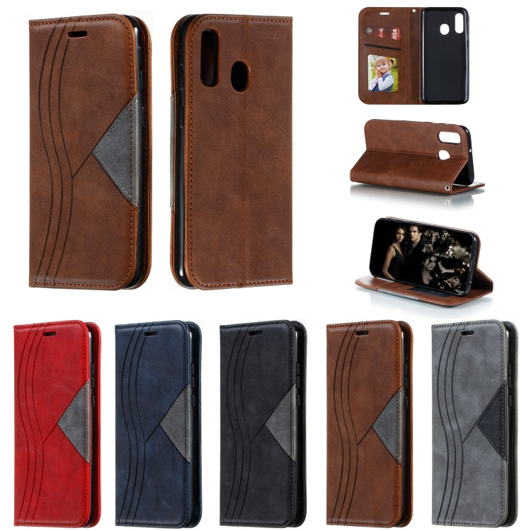 For Galaxy A40 Splicing Color Magnetic Hem Horizontal Flip Leather Case with Holder & Card Slots