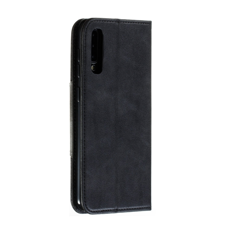 For Galaxy A50 Splicing Color Magnetic Hem Horizontal Flip Leather Case with Holder & Card Slots