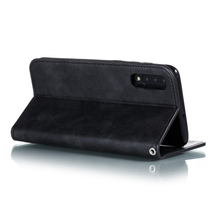 For Galaxy A50 Splicing Color Magnetic Hem Horizontal Flip Leather Case with Holder & Card Slots