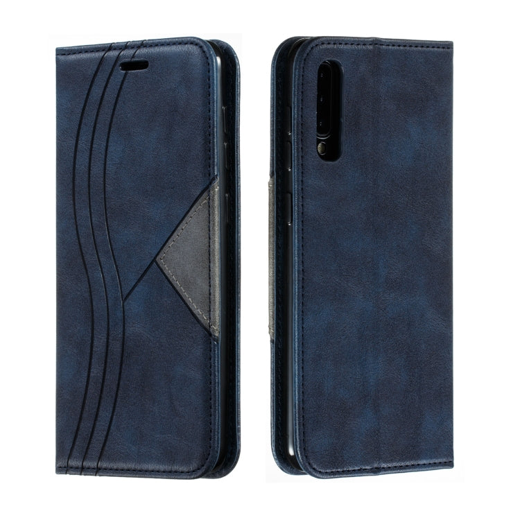 For Galaxy A50 Splicing Color Magnetic Hem Horizontal Flip Leather Case with Holder & Card Slots