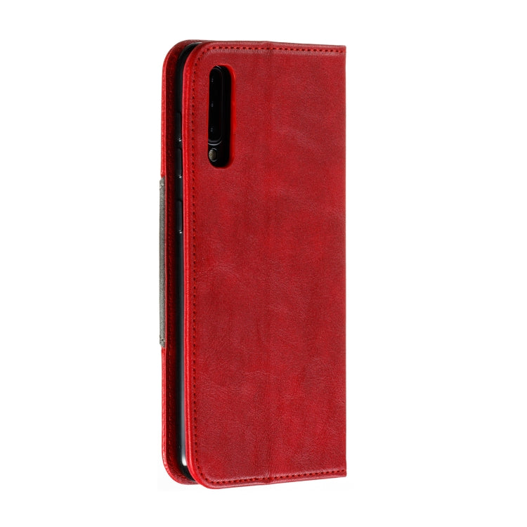 For Galaxy A50 Splicing Color Magnetic Hem Horizontal Flip Leather Case with Holder & Card Slots