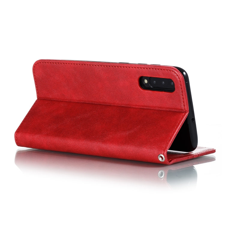 For Galaxy A50 Splicing Color Magnetic Hem Horizontal Flip Leather Case with Holder & Card Slots