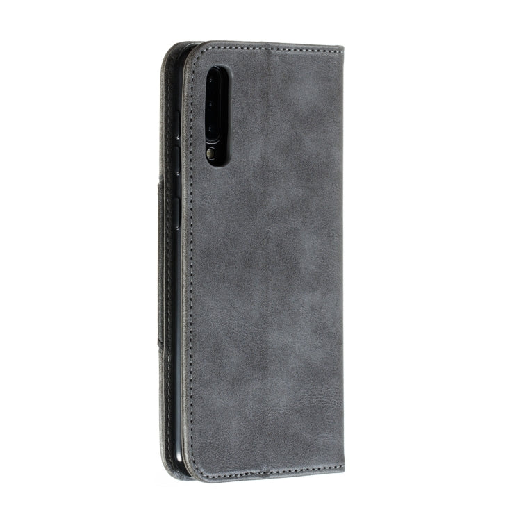 For Galaxy A50 Splicing Color Magnetic Hem Horizontal Flip Leather Case with Holder & Card Slots