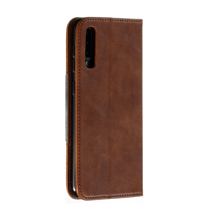 For Galaxy A50 Splicing Color Magnetic Hem Horizontal Flip Leather Case with Holder & Card Slots
