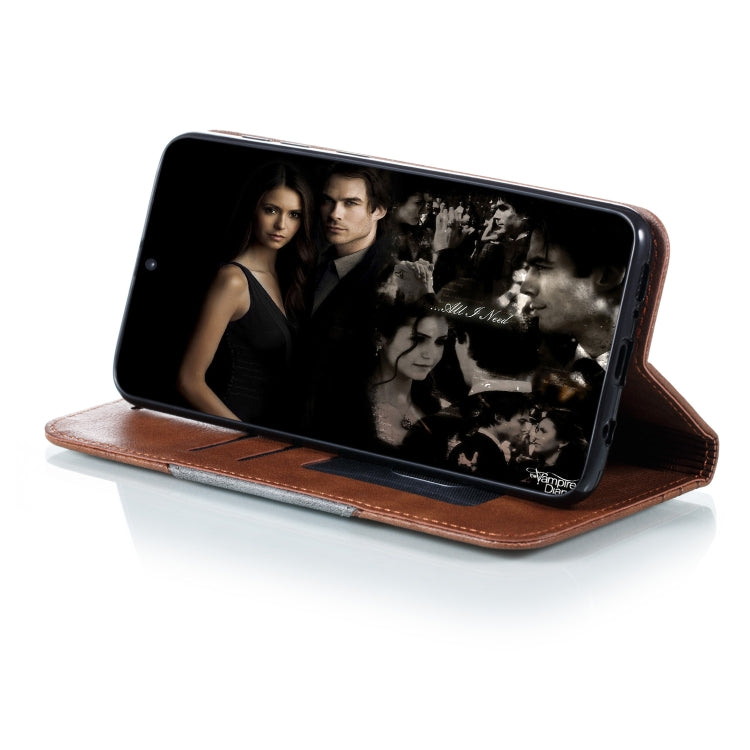For Galaxy A50 Splicing Color Magnetic Hem Horizontal Flip Leather Case with Holder & Card Slots