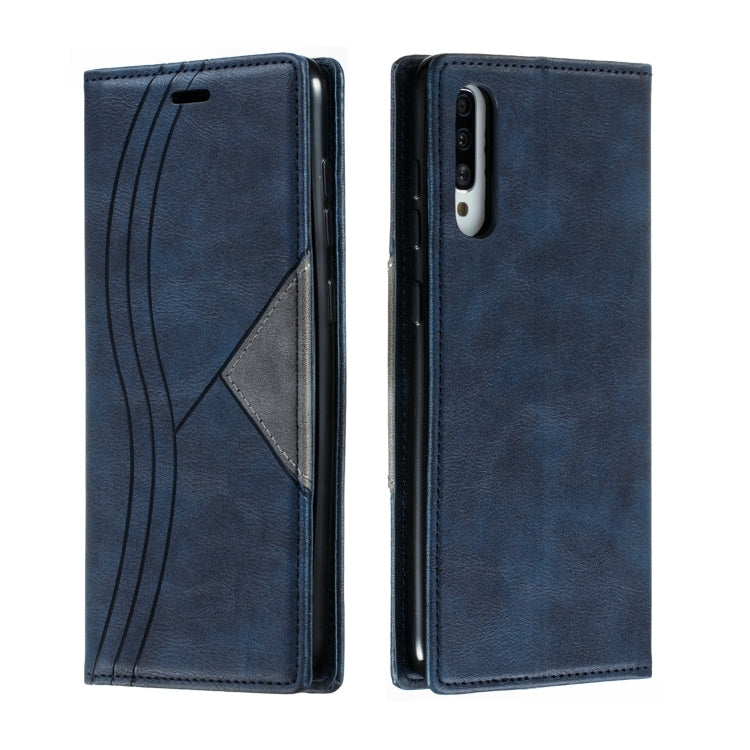 For Galaxy A70 Splicing Color Magnetic Hem Horizontal Flip Leather Case with Holder & Card Slots