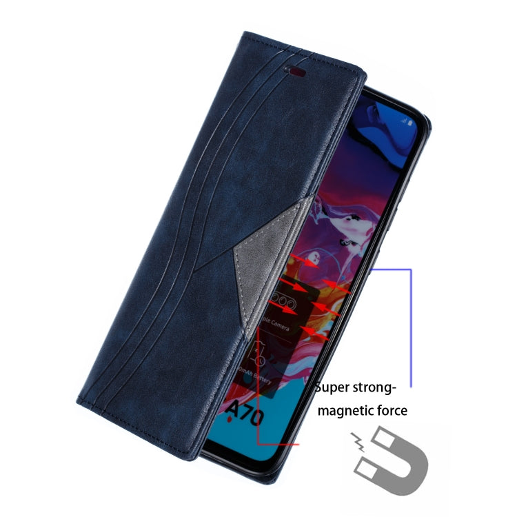 For Galaxy A70 Splicing Color Magnetic Hem Horizontal Flip Leather Case with Holder & Card Slots