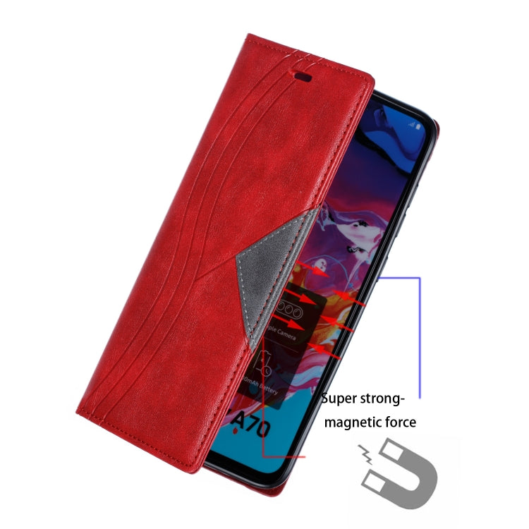 For Galaxy A70 Splicing Color Magnetic Hem Horizontal Flip Leather Case with Holder & Card Slots