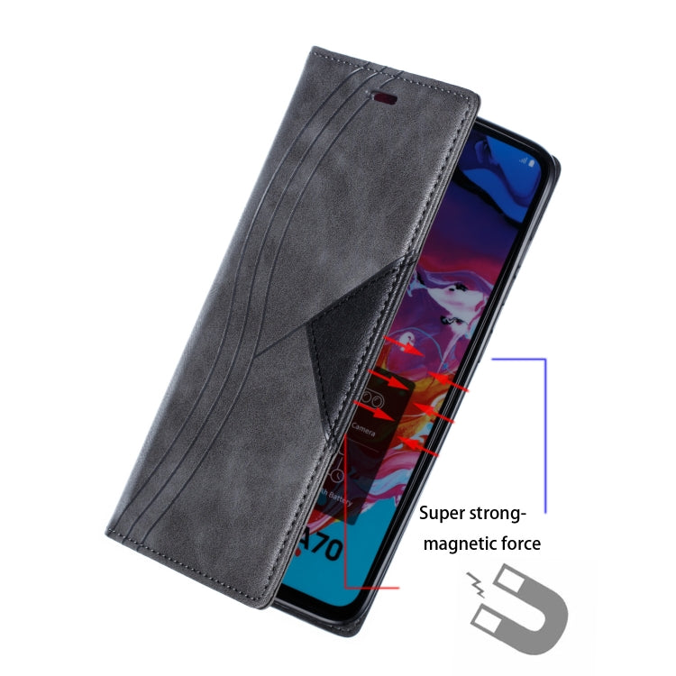For Galaxy A70 Splicing Color Magnetic Hem Horizontal Flip Leather Case with Holder & Card Slots