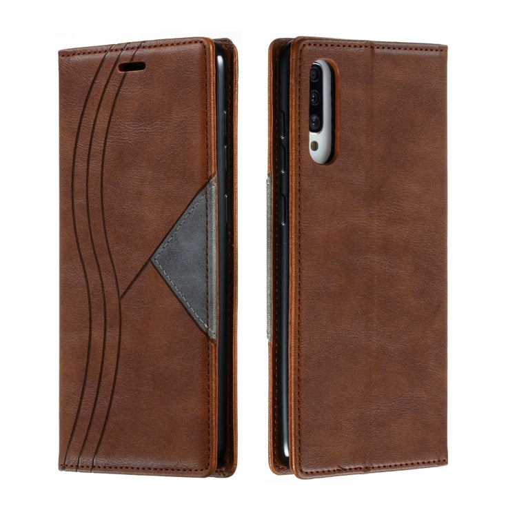 For Galaxy A70 Splicing Color Magnetic Hem Horizontal Flip Leather Case with Holder & Card Slots