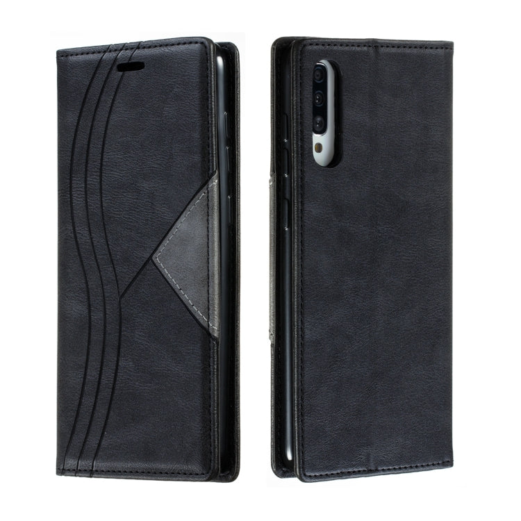 For Galaxy A70s Splicing Color Magnetic Hem Horizontal Flip Leather Case with Holder & Card Slots