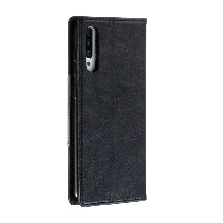 For Galaxy A70s Splicing Color Magnetic Hem Horizontal Flip Leather Case with Holder & Card Slots