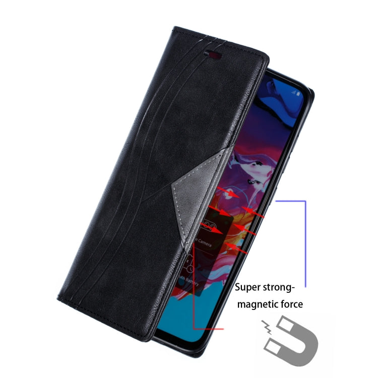 For Galaxy A70s Splicing Color Magnetic Hem Horizontal Flip Leather Case with Holder & Card Slots