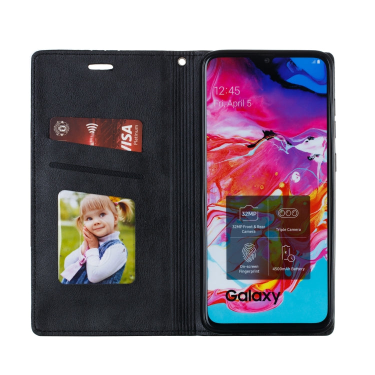 For Galaxy A70s Splicing Color Magnetic Hem Horizontal Flip Leather Case with Holder & Card Slots