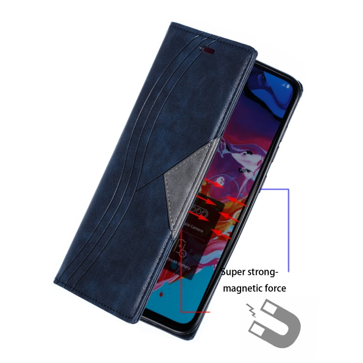 For Galaxy A70s Splicing Color Magnetic Hem Horizontal Flip Leather Case with Holder & Card Slots