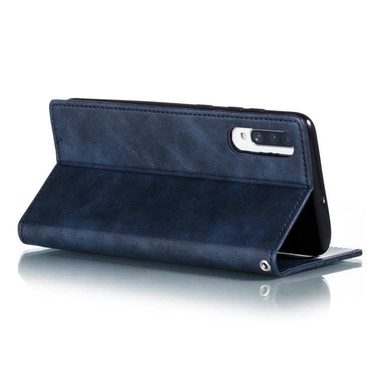 For Galaxy A70s Splicing Color Magnetic Hem Horizontal Flip Leather Case with Holder & Card Slots