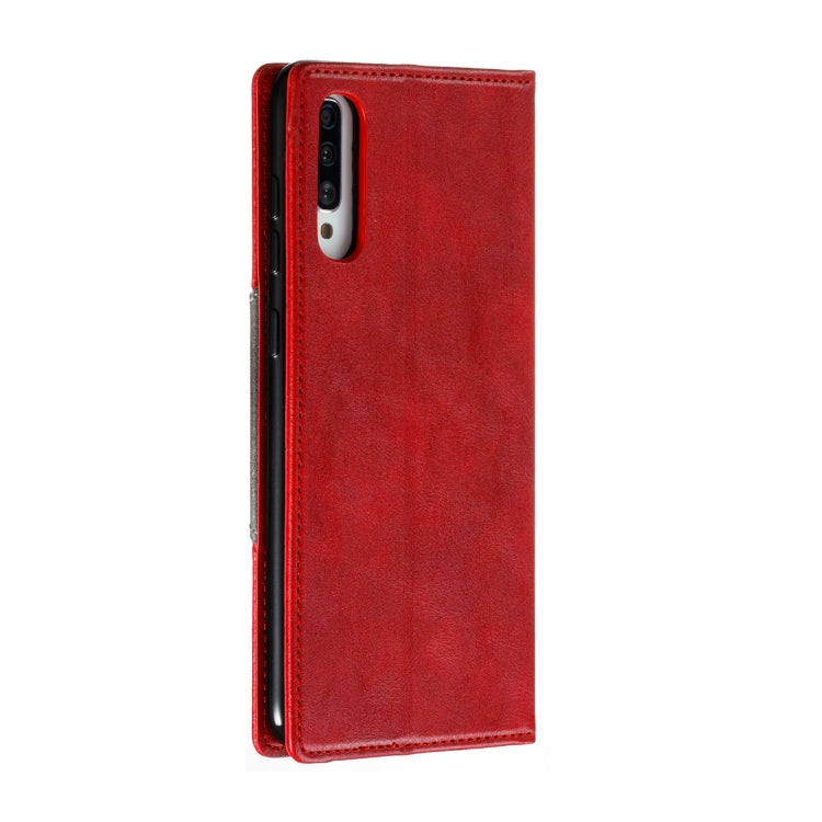 For Galaxy A70s Splicing Color Magnetic Hem Horizontal Flip Leather Case with Holder & Card Slots