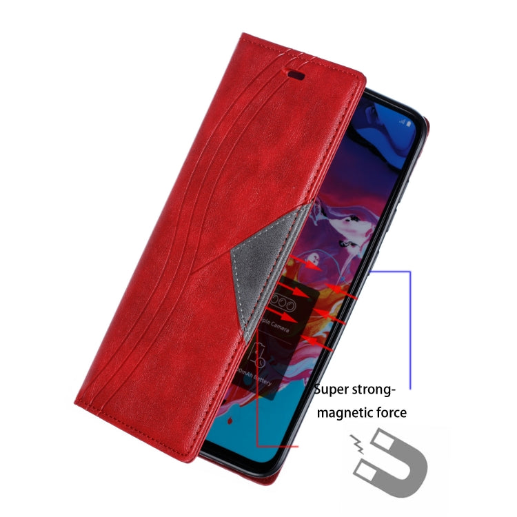 For Galaxy A70s Splicing Color Magnetic Hem Horizontal Flip Leather Case with Holder & Card Slots