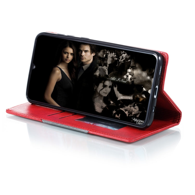 For Galaxy A70s Splicing Color Magnetic Hem Horizontal Flip Leather Case with Holder & Card Slots