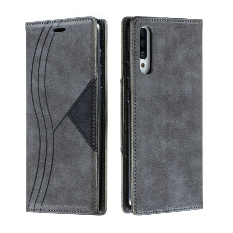 For Galaxy A70s Splicing Color Magnetic Hem Horizontal Flip Leather Case with Holder & Card Slots