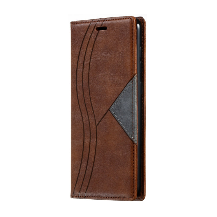 For Galaxy A70s Splicing Color Magnetic Hem Horizontal Flip Leather Case with Holder & Card Slots