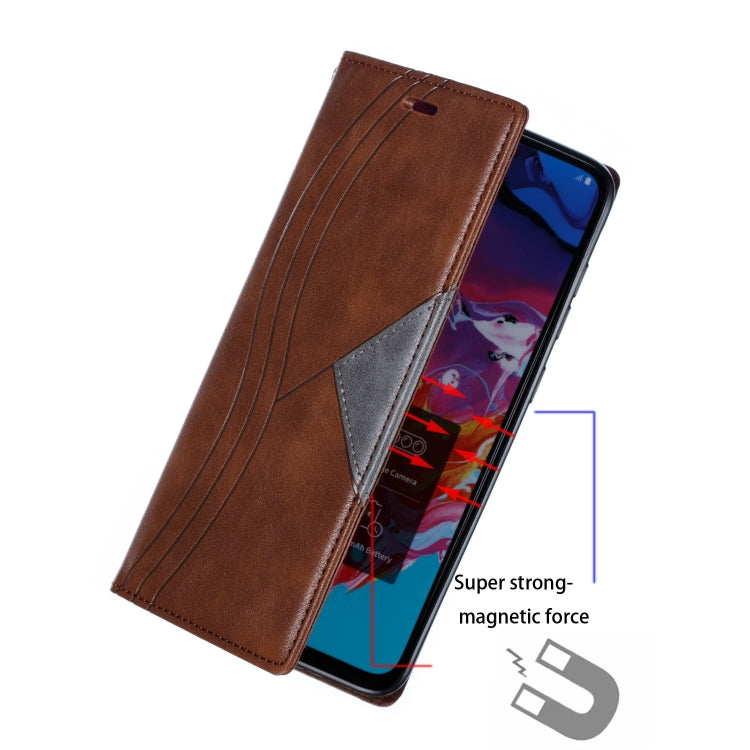 For Galaxy A70s Splicing Color Magnetic Hem Horizontal Flip Leather Case with Holder & Card Slots