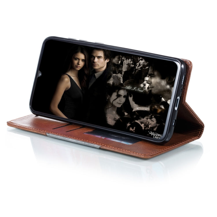 For Galaxy A70s Splicing Color Magnetic Hem Horizontal Flip Leather Case with Holder & Card Slots