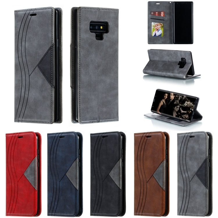 For Galaxy Note 9 Splicing Color Magnetic Hem Horizontal Flip Leather Case with Holder & Card Slots