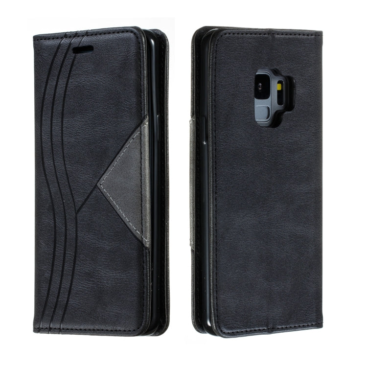 For Galaxy S9 Splicing Color Magnetic Hem Horizontal Flip Leather Case with Holder & Card Slots