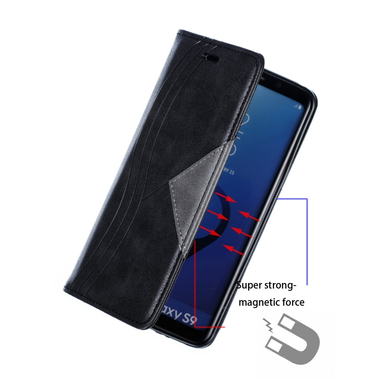 For Galaxy S9 Splicing Color Magnetic Hem Horizontal Flip Leather Case with Holder & Card Slots