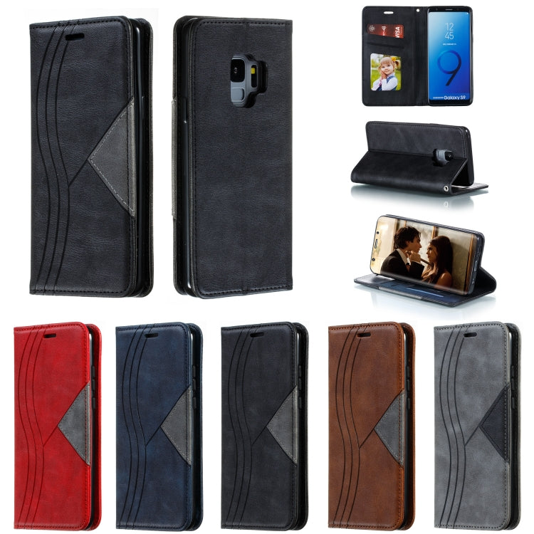 For Galaxy S9 Splicing Color Magnetic Hem Horizontal Flip Leather Case with Holder & Card Slots