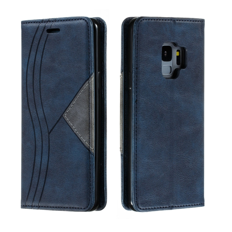 For Galaxy S9 Splicing Color Magnetic Hem Horizontal Flip Leather Case with Holder & Card Slots