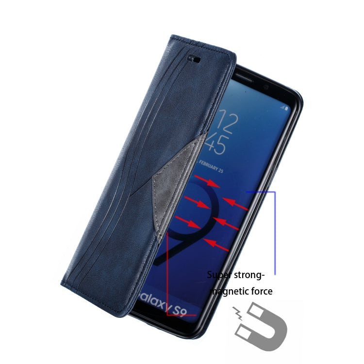 For Galaxy S9 Splicing Color Magnetic Hem Horizontal Flip Leather Case with Holder & Card Slots
