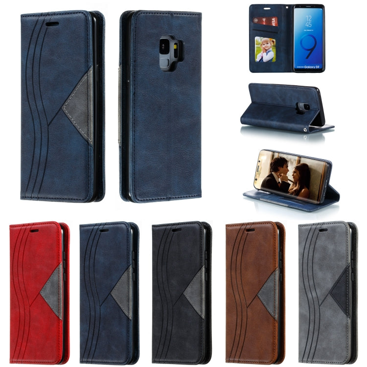 For Galaxy S9 Splicing Color Magnetic Hem Horizontal Flip Leather Case with Holder & Card Slots