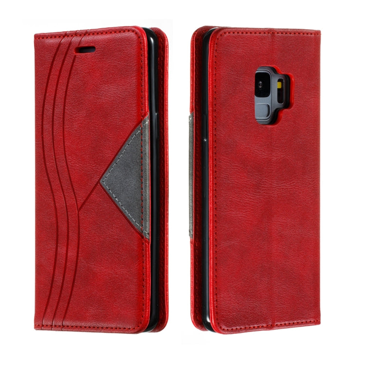 For Galaxy S9 Splicing Color Magnetic Hem Horizontal Flip Leather Case with Holder & Card Slots
