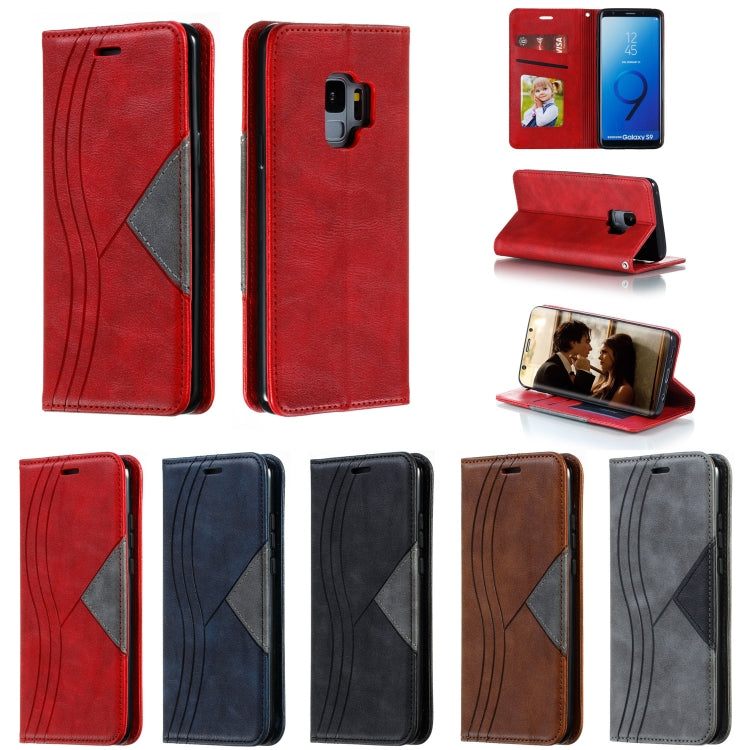For Galaxy S9 Splicing Color Magnetic Hem Horizontal Flip Leather Case with Holder & Card Slots
