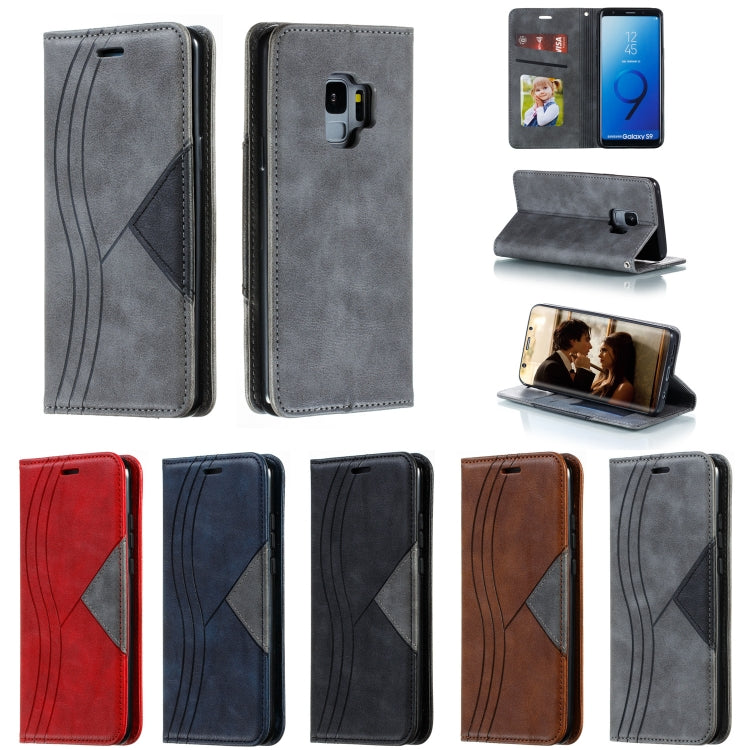 For Galaxy S9 Splicing Color Magnetic Hem Horizontal Flip Leather Case with Holder & Card Slots