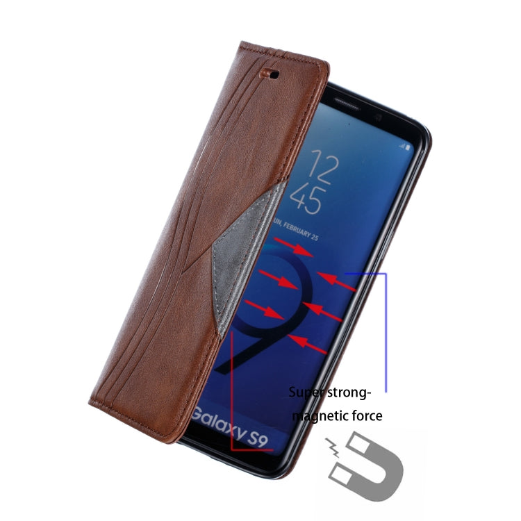 For Galaxy S9 Splicing Color Magnetic Hem Horizontal Flip Leather Case with Holder & Card Slots