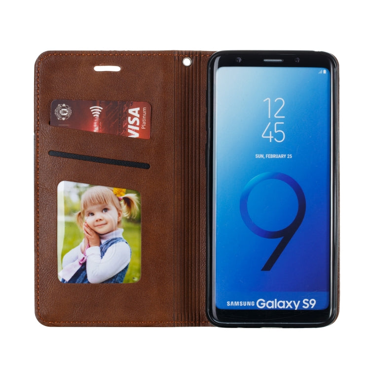 For Galaxy S9 Splicing Color Magnetic Hem Horizontal Flip Leather Case with Holder & Card Slots