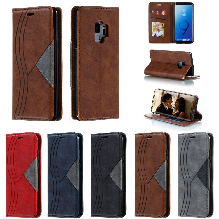 For Galaxy S9 Splicing Color Magnetic Hem Horizontal Flip Leather Case with Holder & Card Slots