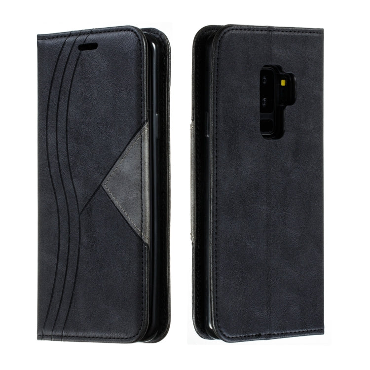 For Galaxy S9 Plus Splicing Color Magnetic Hem Horizontal Flip Leather Case with Holder & Card Slots