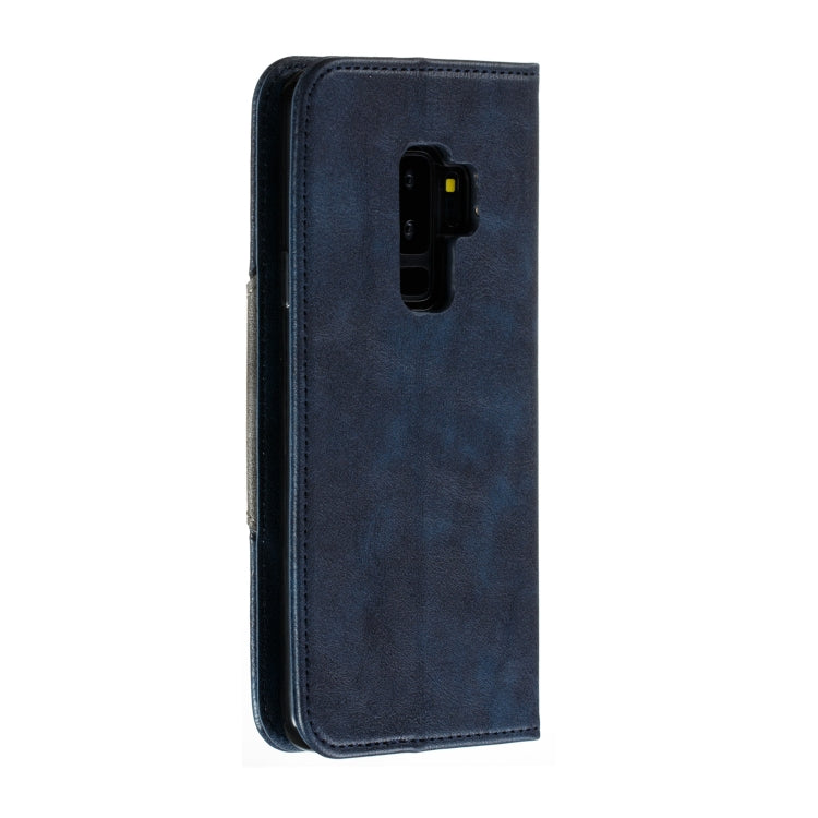 For Galaxy S9 Plus Splicing Color Magnetic Hem Horizontal Flip Leather Case with Holder & Card Slots