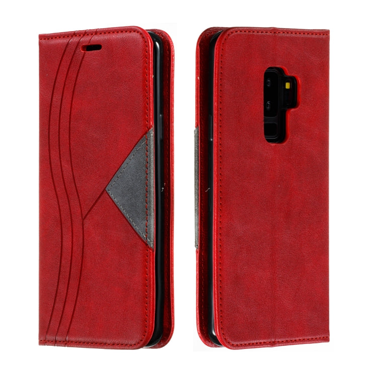 For Galaxy S9 Plus Splicing Color Magnetic Hem Horizontal Flip Leather Case with Holder & Card Slots