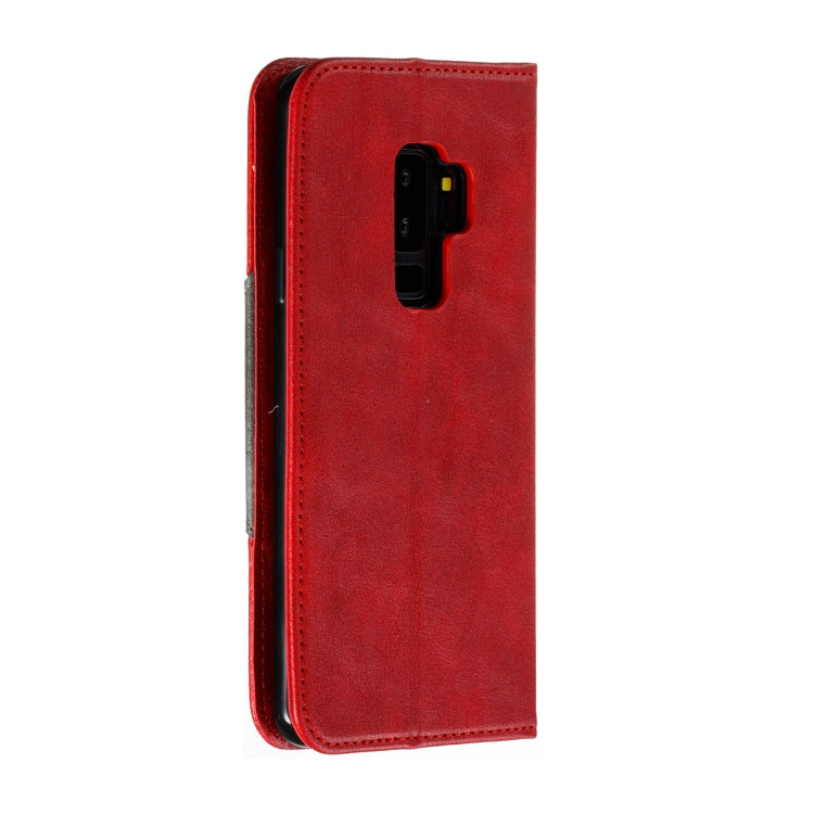 For Galaxy S9 Plus Splicing Color Magnetic Hem Horizontal Flip Leather Case with Holder & Card Slots